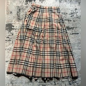 Burberry Womens Wool Long Skirt Pleated Nova Check - Size 8